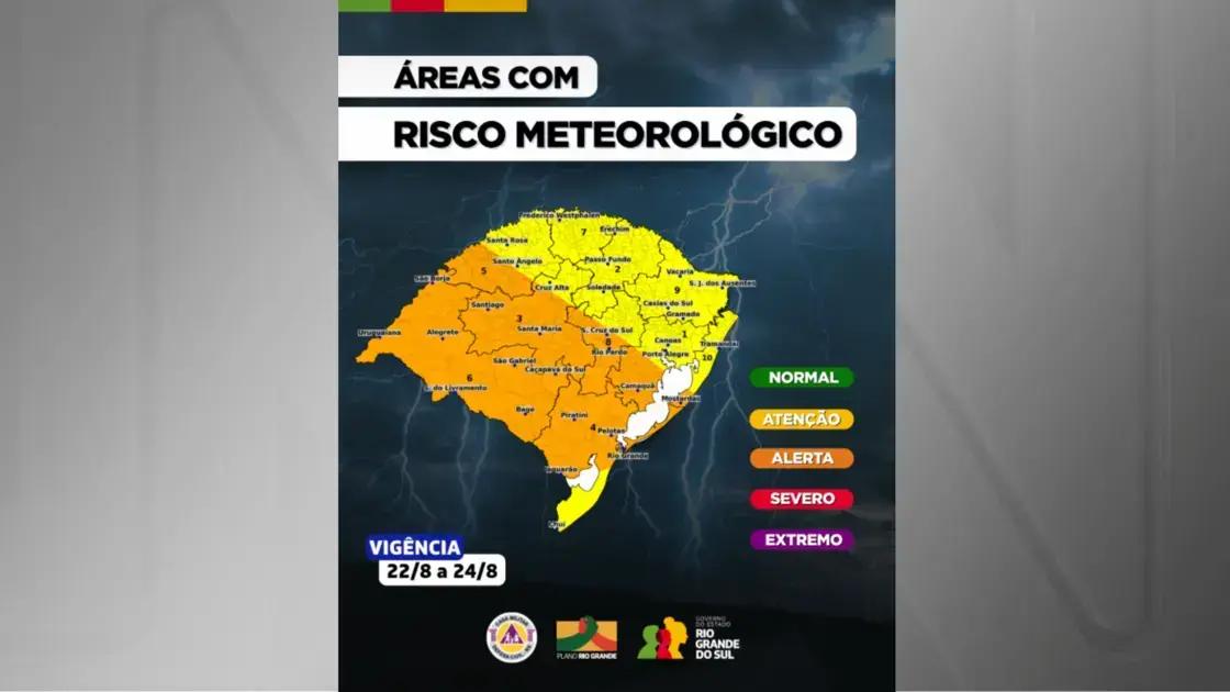 Alerta de tempestades e rajadas de vento no RS até domingo, clima extremo em cidades do Sul